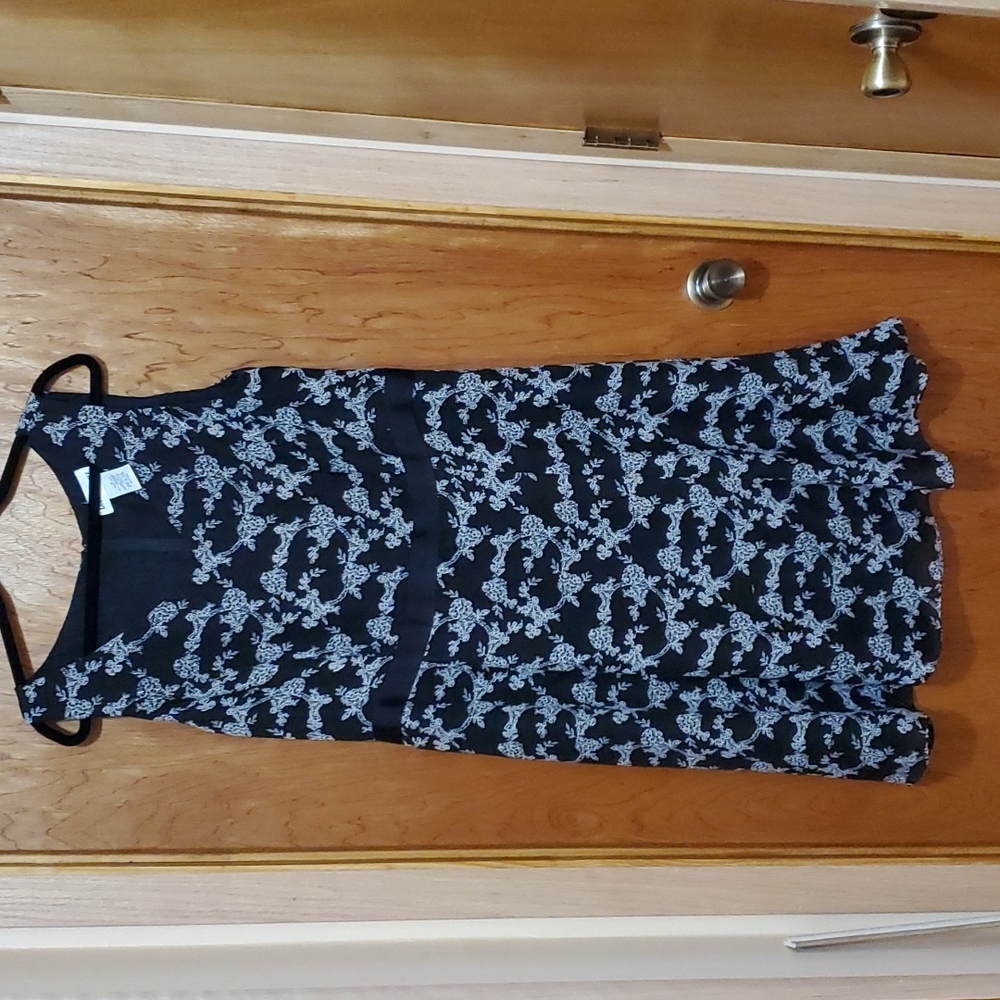 Blue and white print dress